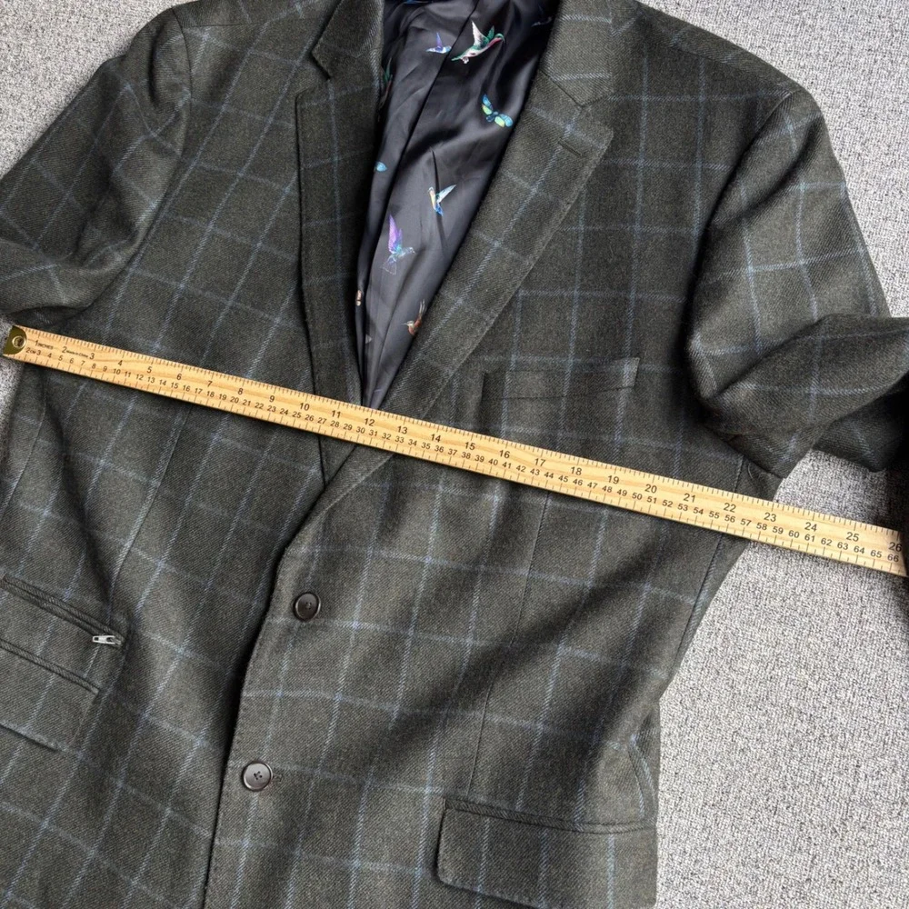 Tallia Sport Coat Mens 50L Wool Windowpane Olive Green Two Button Blazer